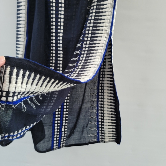 Lemlem Dark Navy Blue White Midi Skirt Size Medium Ethiopian Sustainable Artisan - Picture 4 of 13